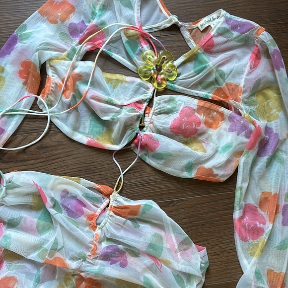 For Love and Lemons Floral Mesh Mini Dress or Coverup M - Picture 1 of 12